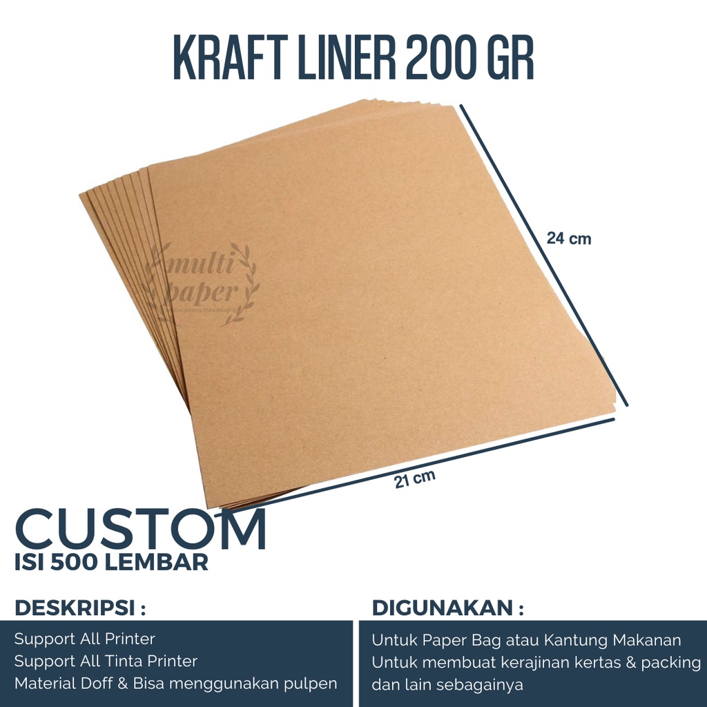 

Kraft Liner 200gsm Custom Isi 500 Lembar / Kraft Liner 21x24 200gsm