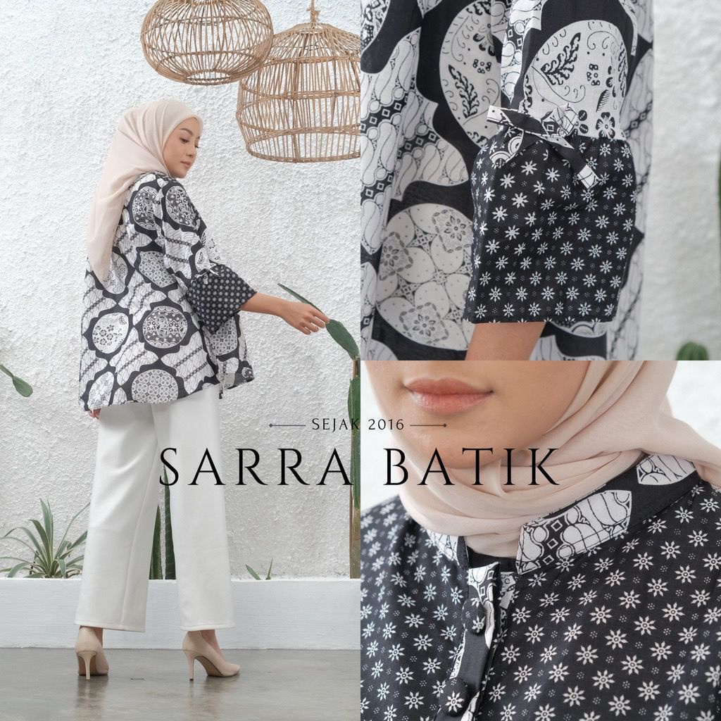 Blus Koin Truntum Kombinasi Batik Kekinian Kerja Kantoran Blouse Kondangan Modern Casual Lengan Lonceng