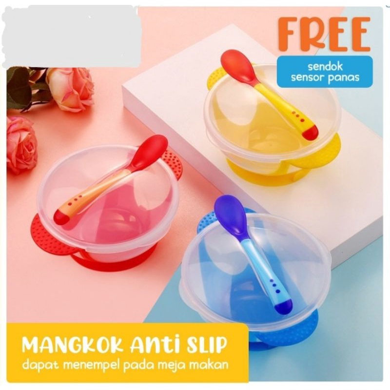 SET MANGKOK SENDOK BAYI SENSOR PANAS makan ANTI TUMPAH