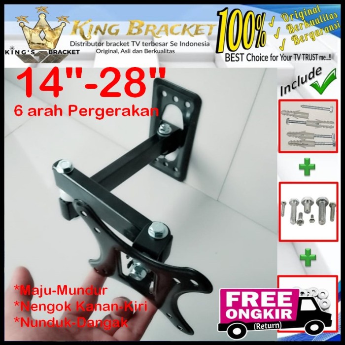 Bracket Tv 24 Monitor Lengan 14&quot; s/d 28&quot; 6 arah Fleksible KB.SWK1-004