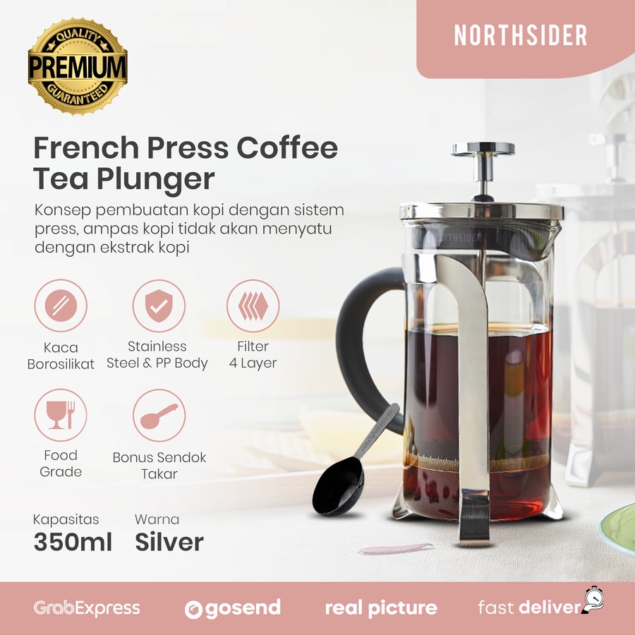 FRENCH PRESS COFFEE TEH PLUNGER 350ML STAINLESS B350 - ALAT KOPI TEH