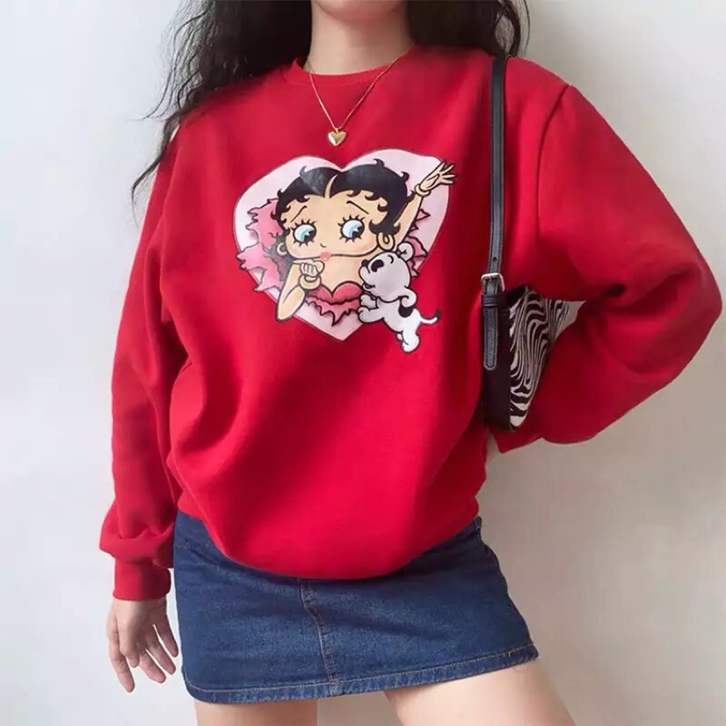 BISA COD - READY STOCK - BETTY HEART SWEATER - OVERSIZE SWEATER - Y2K STYLE - AESTHETIC OUTFIT - Y2K