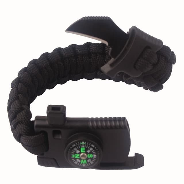 EDC Multifunction Gelang Kompas Peluit Pisau Survival Tools - Black