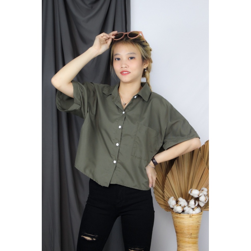 Tq88indonesia Kemeja Wanita Lengan Pendek / Purcica Oversize Comfy Shirt / Kemeja Polos Cewek /. Kem / Baju Santai Wanita / Ootd / Outfit