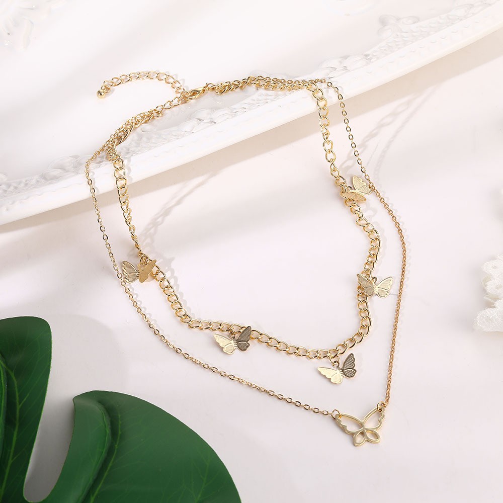 Korean version of personality and temperament was thin clavicle chain women's butterfly pendant multi-layer necklace