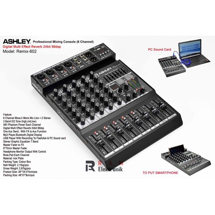 Mixer Audio Ashley Remix 602 Original 6 Channel Mixer Ashley Baru