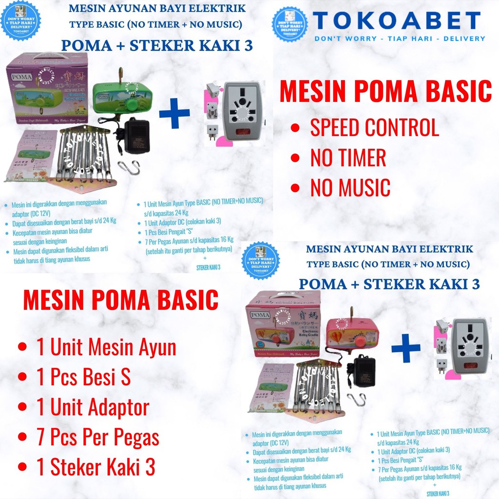 Paket Elektrik Tiang Chrome Stainless ALL MY DEAR plus Mesin Ayunan Elektrik Bayi POLAR TOKOABET