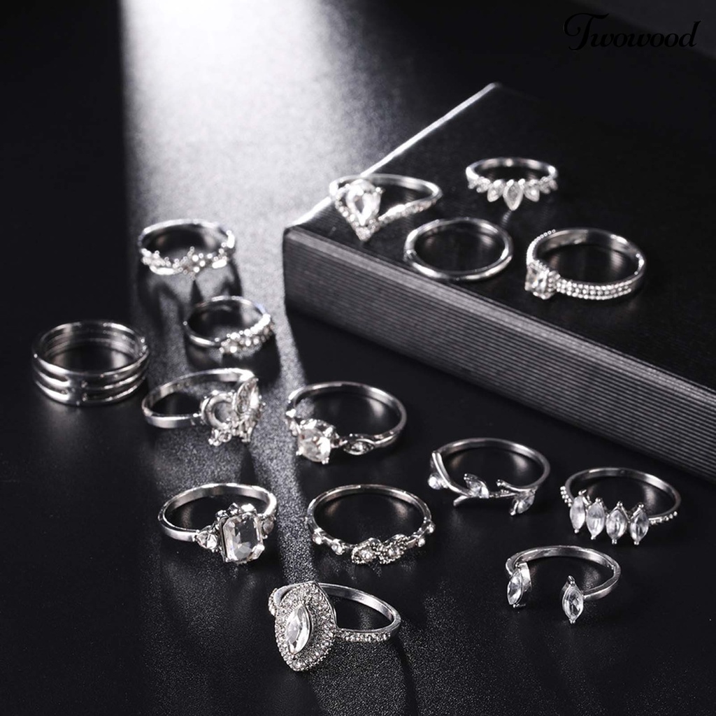 15pcs / Set Cincin Berlian Imitasi Bahan Alloy Untuk Harian