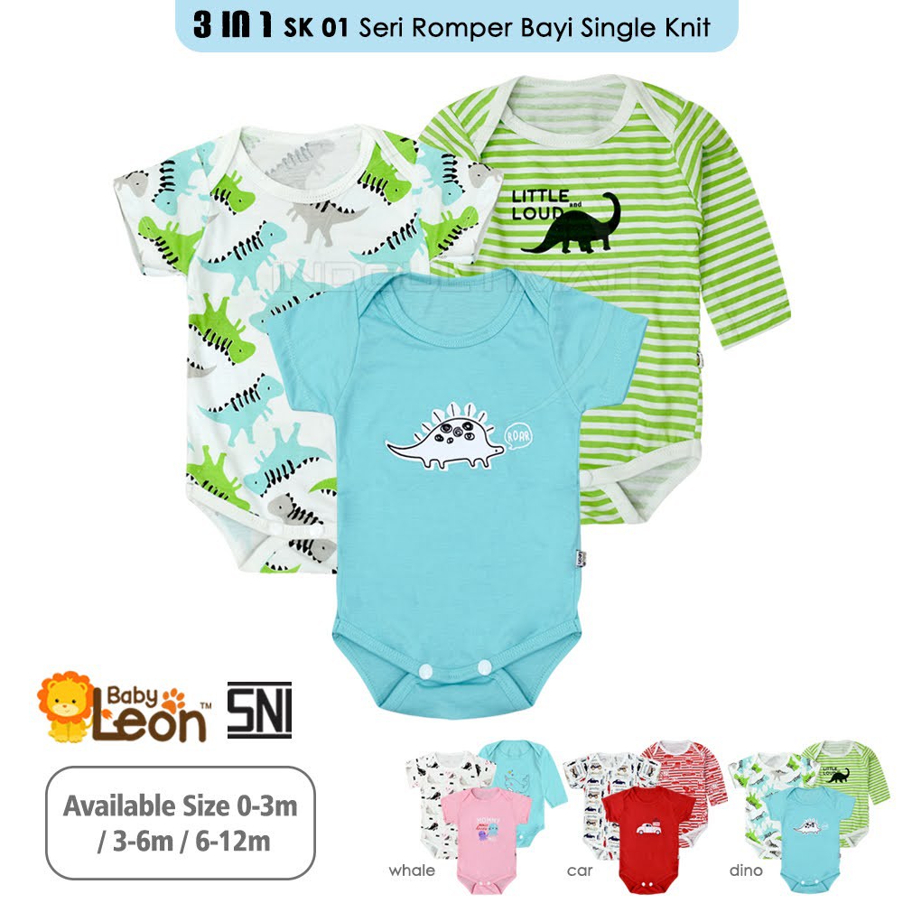 3in1 Jumper Bayi lengan panjang BABY LEON 0-12bln Jumsuit Bayi Cotton SERI-SK01 Sleepsuit Baju Bayi