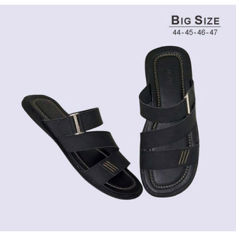 Bisa COD / Sendal Pria Big Size 44-47 Sandal Slop Cowok Bapak2 Kasual Bahan Kulit Jumbo, 44