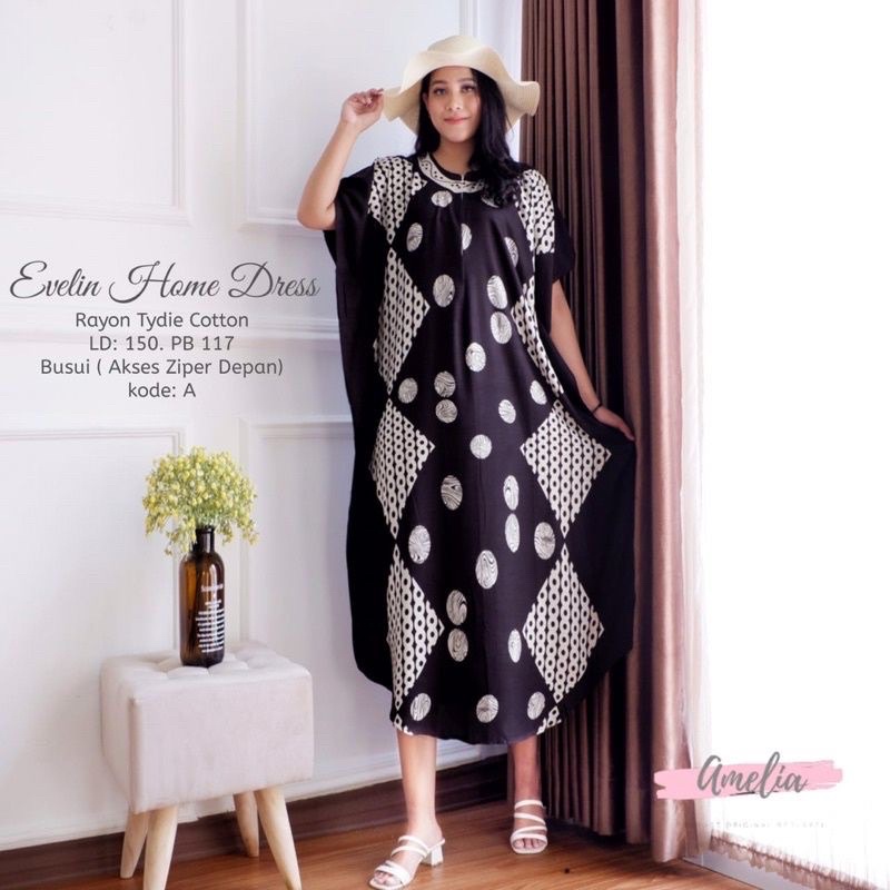 DASTER KELELAWAR RAYON BUSUI - DASTER LOWO MOTIF PRINT MONOKROM by LiaWh.id