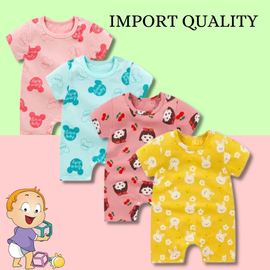 Jumper bayi segiempat 0-6 bulan / baju bayi impor murah baju kodok baby jumpsuit bayi baju bayi karakter