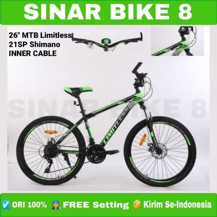 Sepeda Gunung MTB LIMITLESS 3x7 Ukuran 26 Inch 21 Speed Shimano Rem Cakram