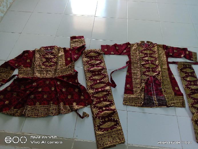 Couple Setelan Batik Songket Palembang Baby Doll Maron