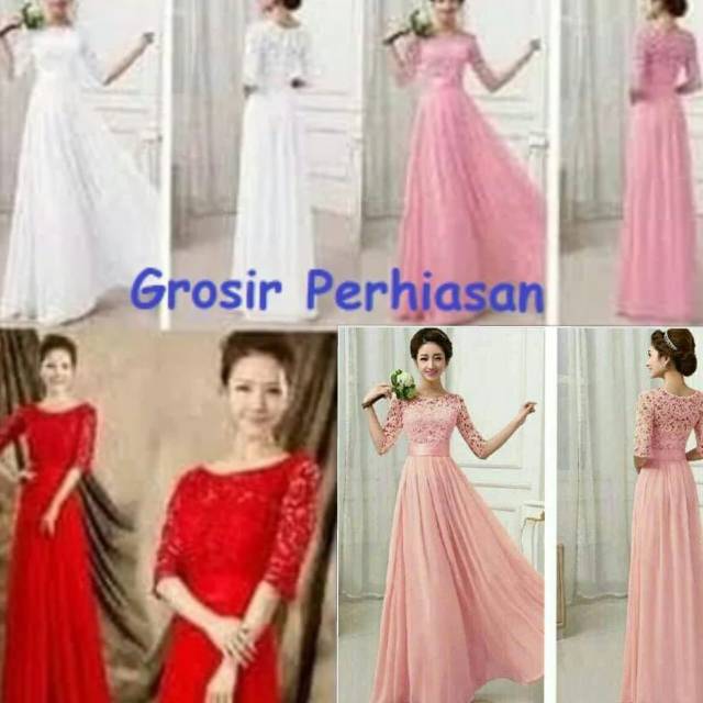 Dress Brukat Alisa Biru Benhur Terusan  Pesta Blue Natal 