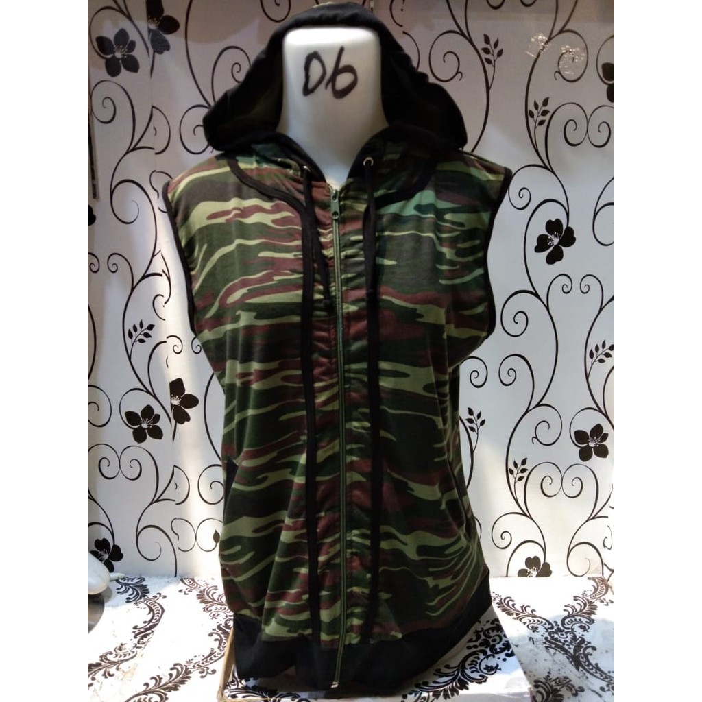 BAJU ROMPI LORENG ARMY SLETING HOODIE SENAM AEROBIK WANITA