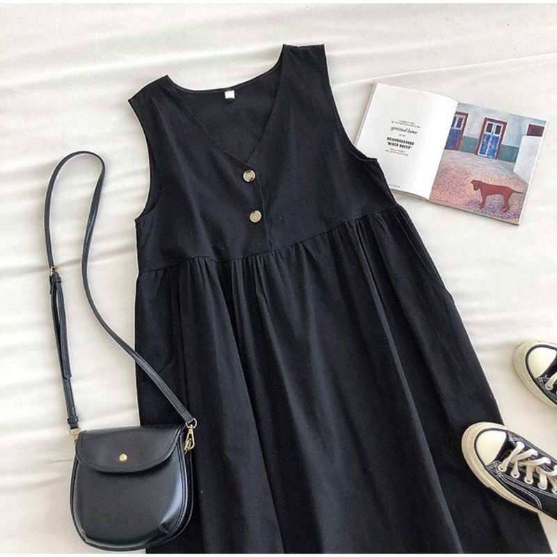 Scarla overall / Overall Kancing Depan /Fashion Muslim Remaja / Inner dress tanpa lengan/Inner Bumil Busui/Inner Gamis Tanpa Lengan/Inner Long Dress /-7