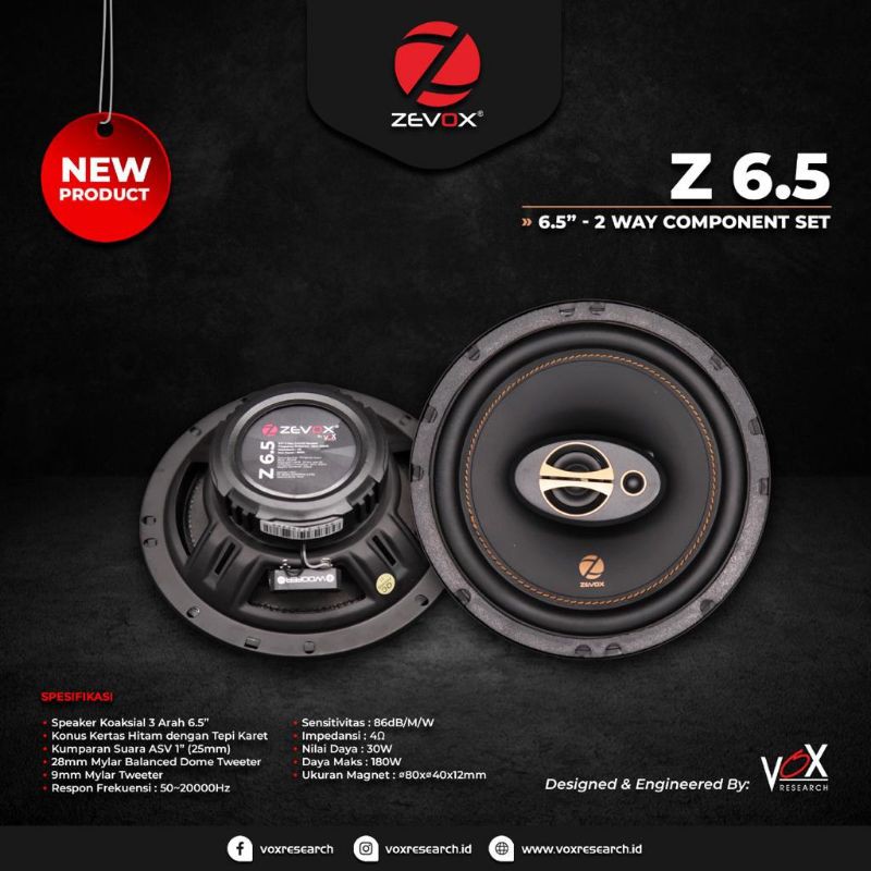 Speaker Coaxial 3 Way Zevox Z6.5 / Z 6.5 (by Vox Reserach)