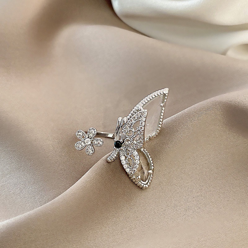 Cincin Butterfly Desain Bunga Full Berlian Kristal Untuk Wanita