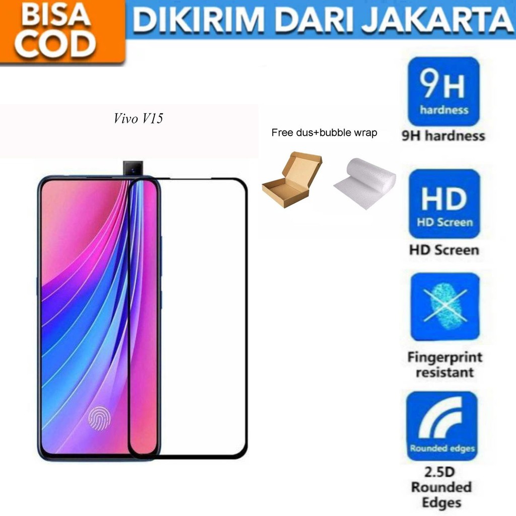 Vivo V15 Full Cover/Full Screen Tempered Glass Screen Protector Anti Gores