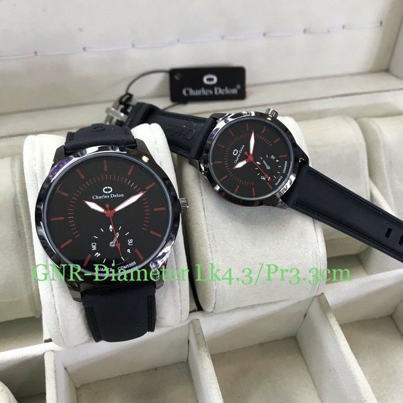 JAM TANGAN COUPLE CHARLES DELON RUBBER FREE BOX