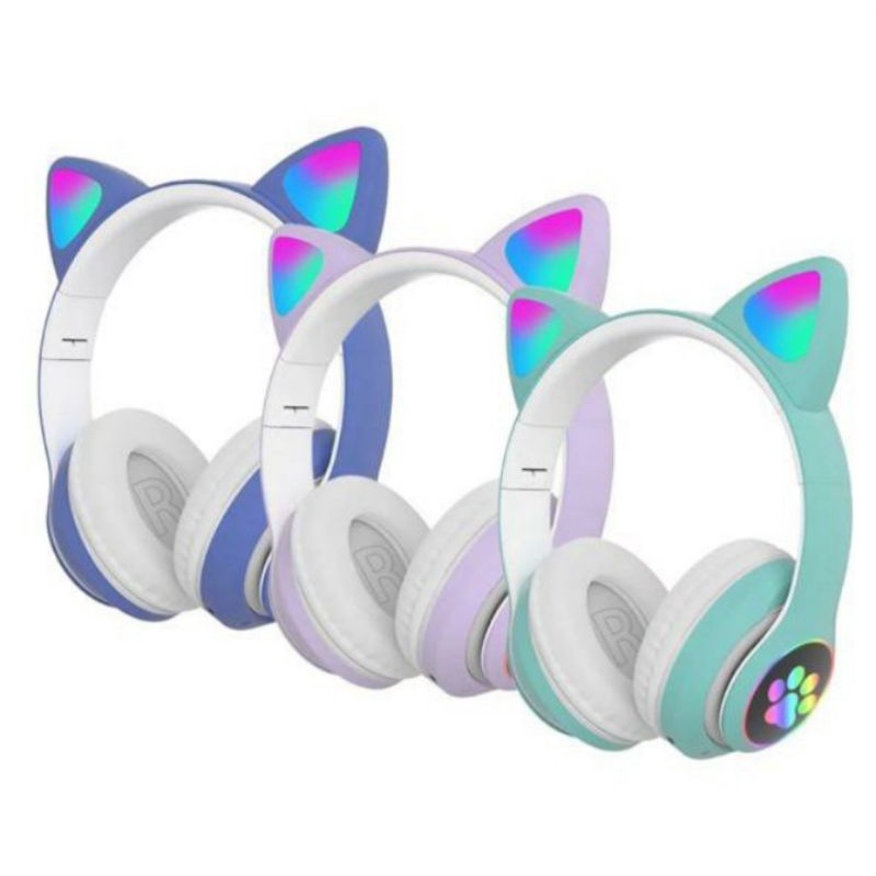 HEADSET HANDSFREE BLUETOOTH EAR CAT LED STN-28 HEADPHONE WIRELESS BANDO CAT STN-28