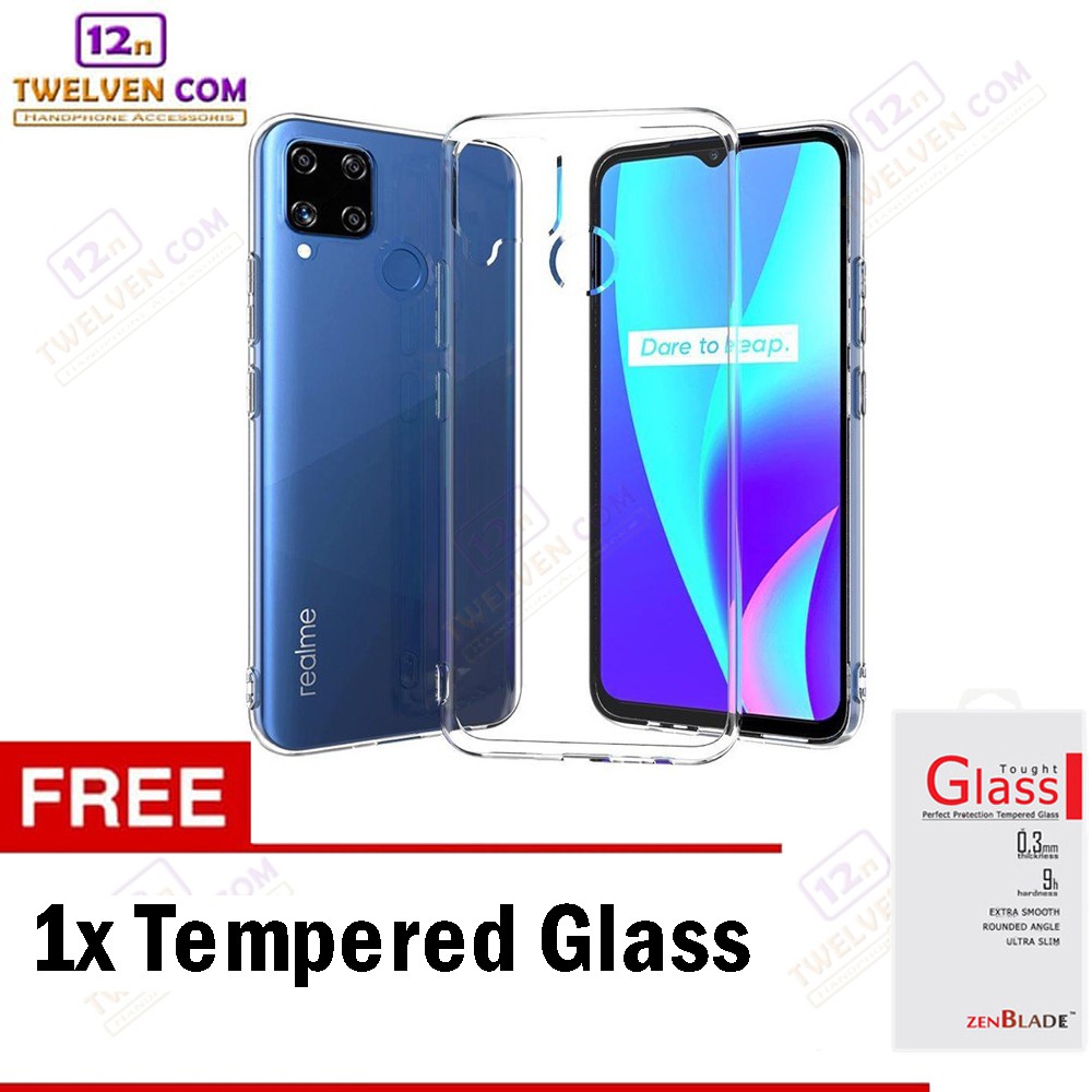 Anti Shock Anti Crack Softcase Casing for Realme C15 - Free Tempered Glass