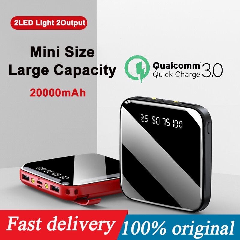 Mini PowerBank 20000mAh Mirror Screen Digital Display PowerBank External Battery Pack Power Bank Jiyang powerbank