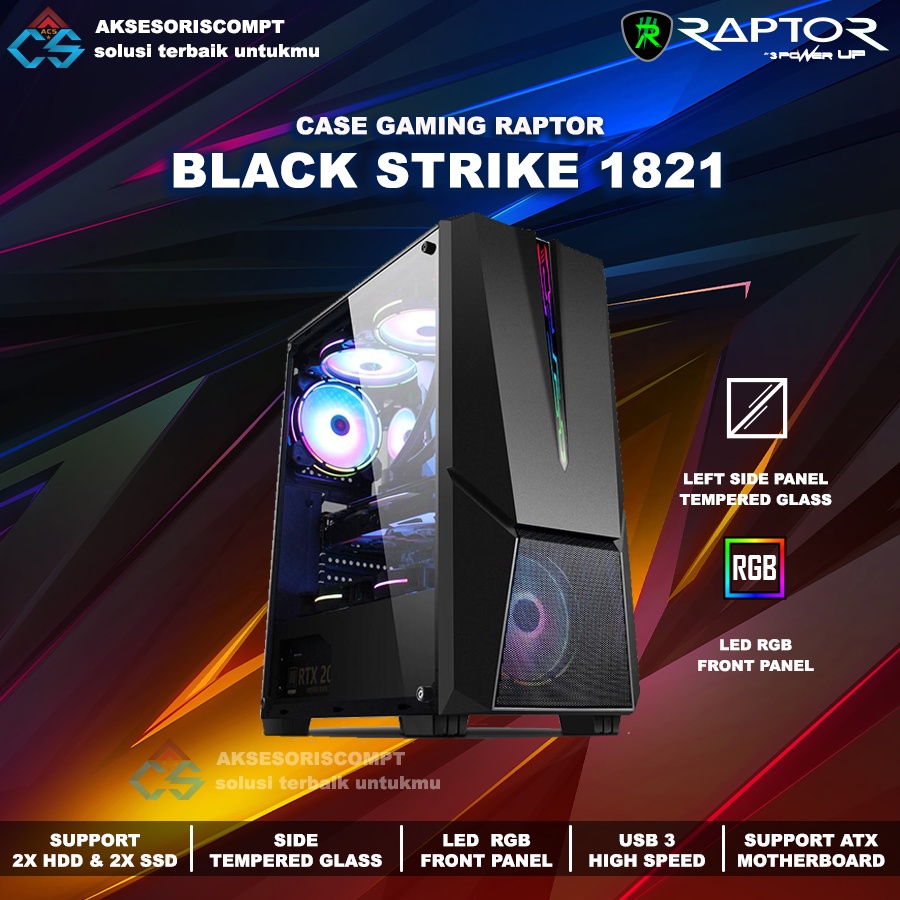 Casing Gaming PowerUp Raptor 1821 Led Strip RGB - Casing Gaming