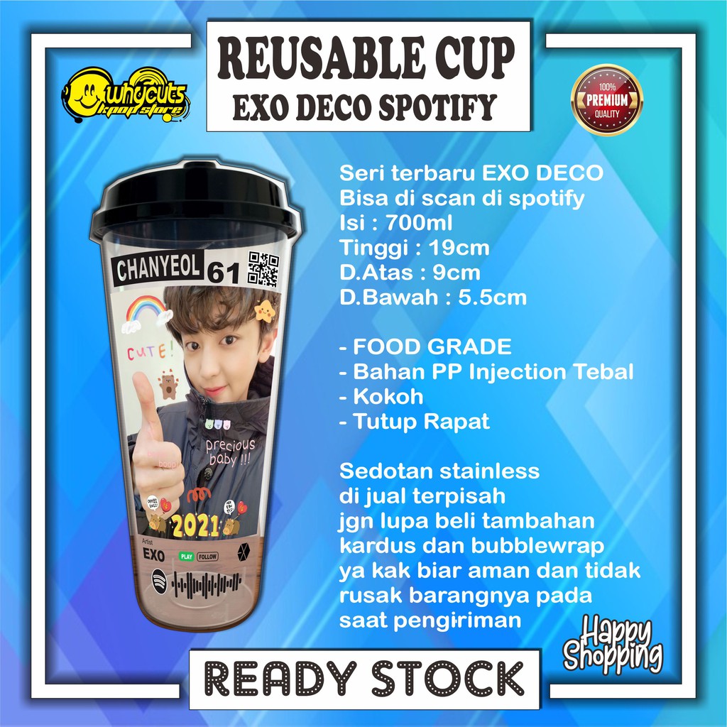 REUSABLE CUP KPOP EXO DECO SCAN SPOTIFY ( READY STOK WAJIB BUBBLEWRAP )