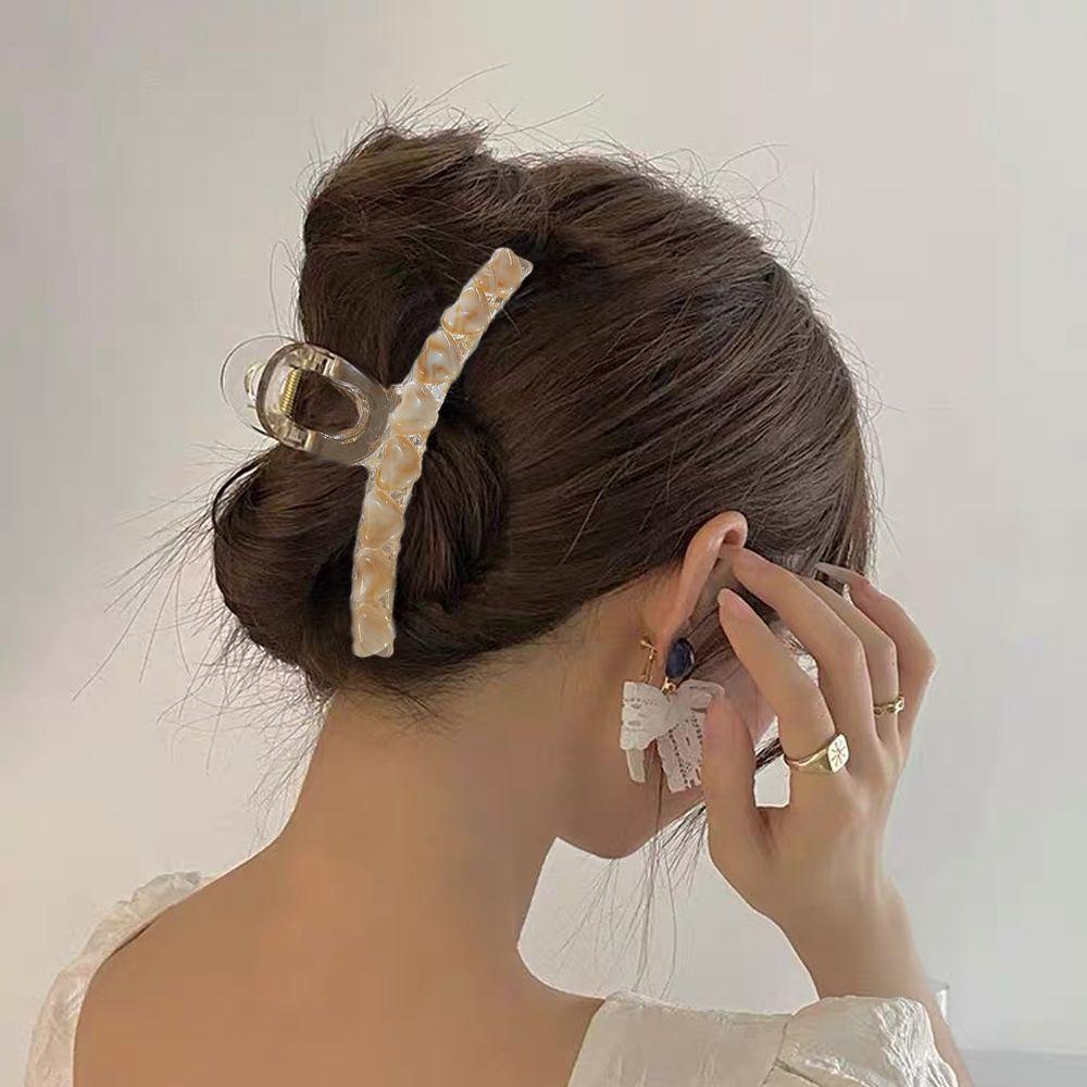 Agustina Wanita Cakar Rambut Hiasan Kepala Vintage Mutiara Hati Ukuran Besar Akrilik Korea Ponytail Holder
