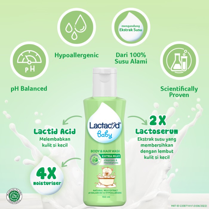 Lactacyd Baby Extra Milky 2in1 Body Wash and Hair Shampoo 2x150mL – Sabun &amp; Sampo Bayi untuk Menjaga Kelembaban