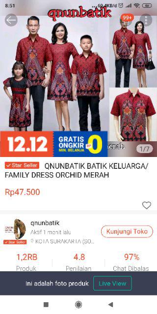 Qnunbatik Batik Keluarga/family Dress Orchid Merah