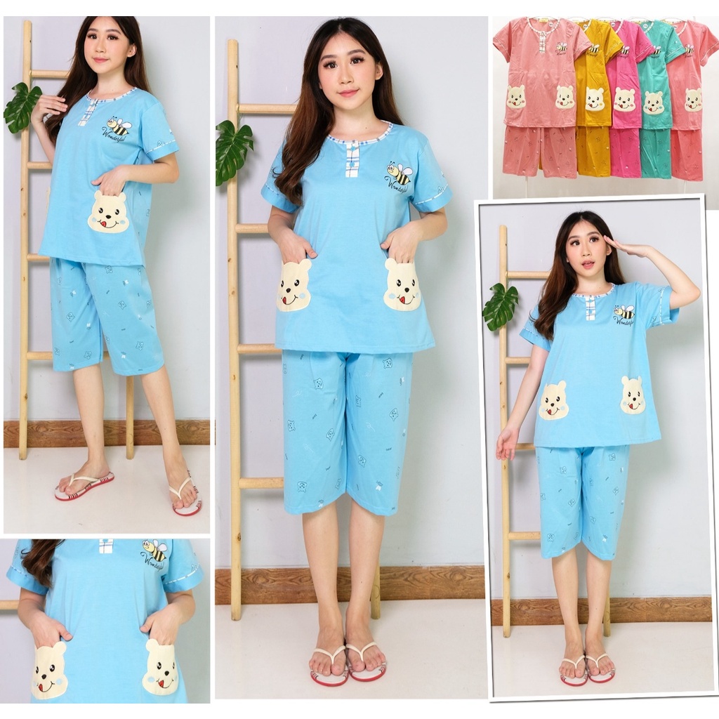 RM006 Tessa 3/4 Standar Baju Tidur Wanita Dewasa Bahan Kaos Motif Terbaru Kualitas Premium