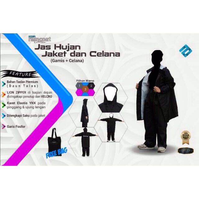 Jas Hujan Jaket dan Celana Taslan Original Azzam Raincoat Tidak Mudah Basah