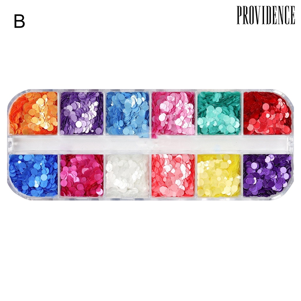 Providence 12Grids/Box Manicure Ring Flake Various Shapes Beautify Nails Candy Colors Nail Art Glitter Neon Round Sequins for Female