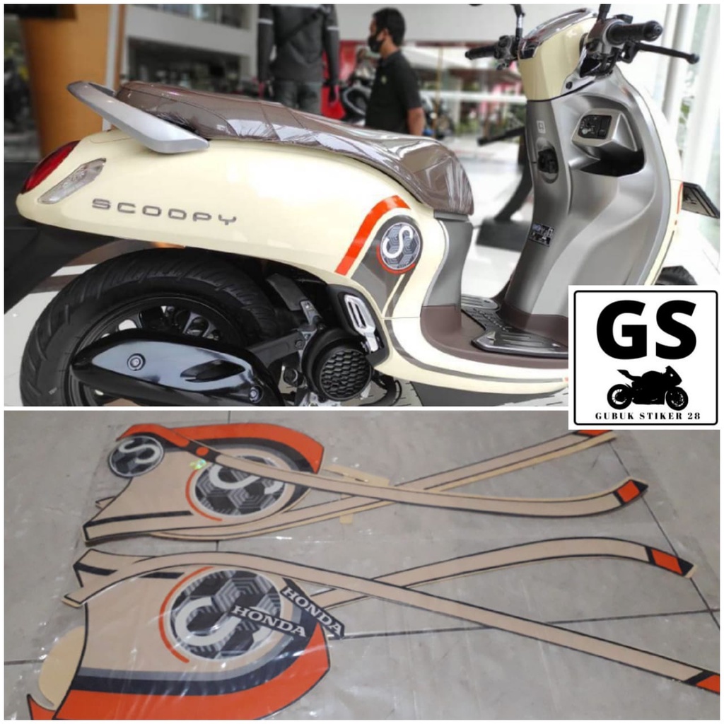 STRIPING STIKER LIS BODY MOTOR HONDA SCOOPY SPORTY 2021 2022 CREM BROWN