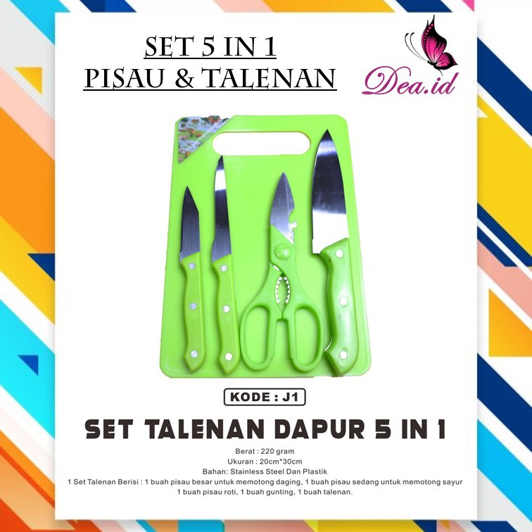 [DEASTORE] H067 | PISAU SET TALENAN TELENAN 5 IN 1 / Pisau Dapur, Roti, Daging, Gunting Sayur