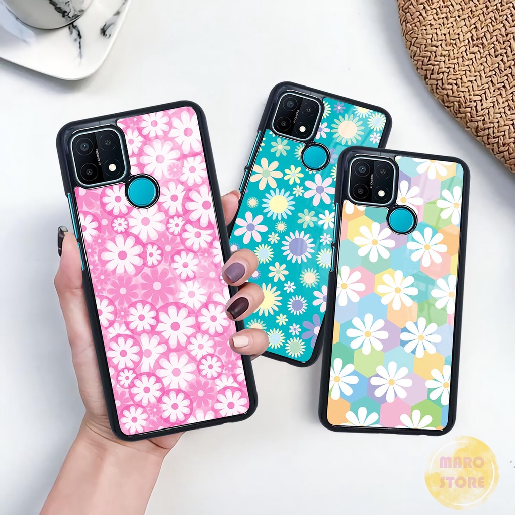 [OPO05] Case Glossy Oppo |  A15 A15S | Casing Kilau Hp Motif Bunga Flower Cute Art | Maro Store