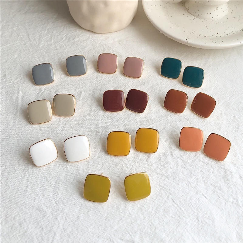 Anting Persegi Warna Retro Elegan S925 Jarum Perak Akrilik Warna Solid Anting-anting Wanita-3