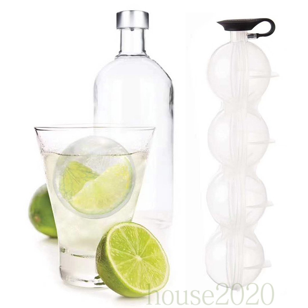 (House2020) Cetakan Es Batu Bentuk Bulat 4 Sekat Bahan Silikon Untuk Pesta / Pub