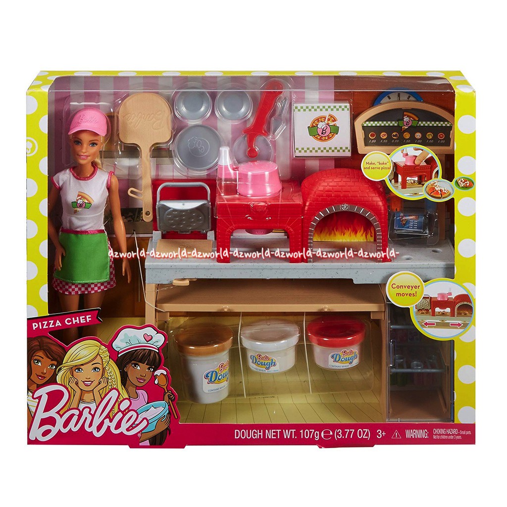 Barbie Pizza Chef Dough Net Mainan Playdoh Lilin Boneka Berbi Barbie Pizza Chef Playset Doll