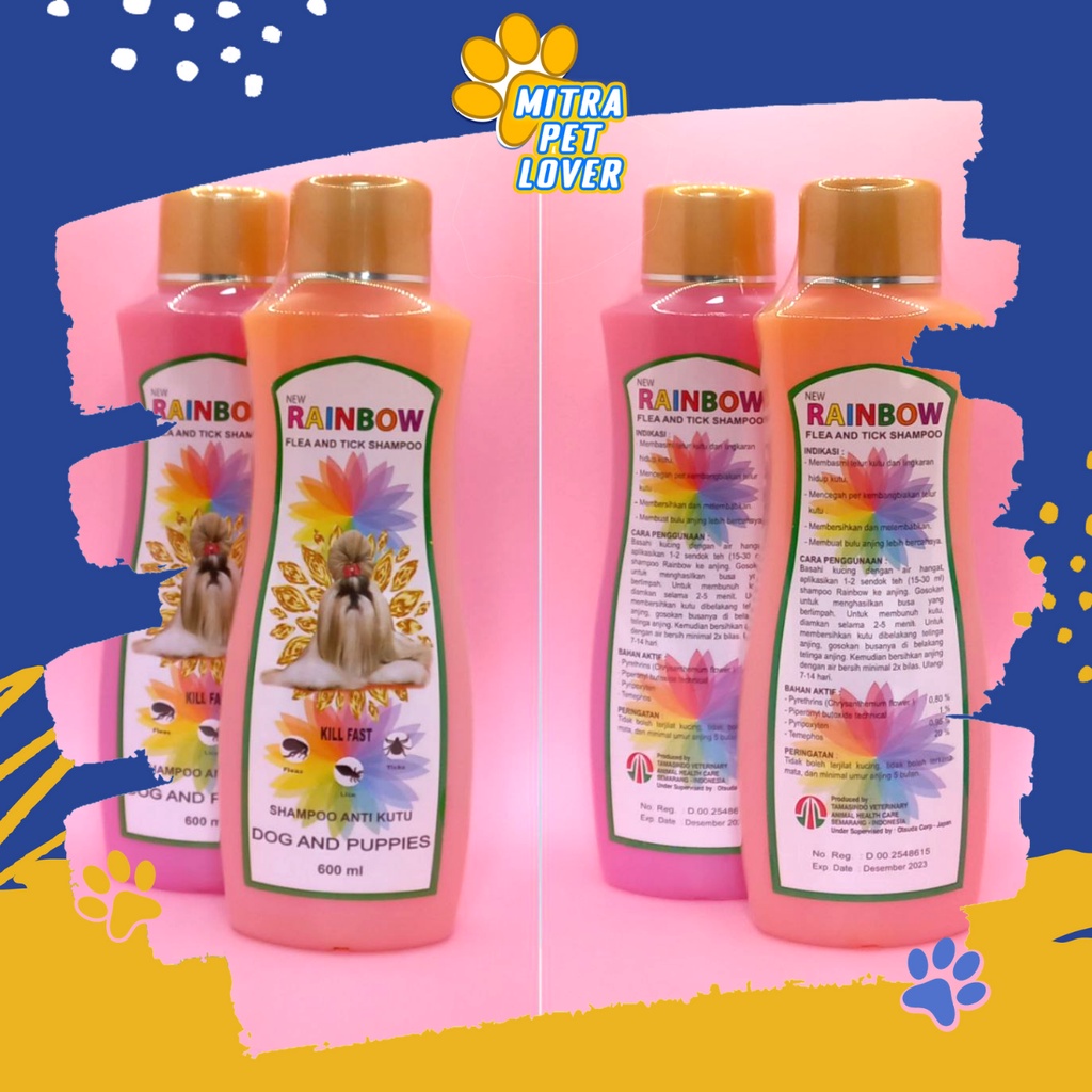 SHAMPO ANTI KUTU ANJING - RAINBOW DOG 600 ML SHAMPOO - HARUM WANGI AROMA BUNGA KRISAN BULU HALUS LEMBUT BERSIH SEGAR SAMPO - MURAH GARANSI KUALITAS ASLI ORIGINAL - PET ANIMAL HEALTHCARE VETERINARY TAMASINDO OBAT &amp; VITAMIN HEWAN PELIHARAAN MITRAPETLOVER