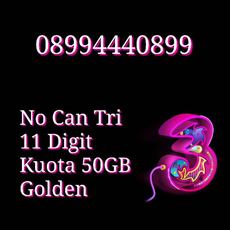 NOCAN Nomor Cantik 11 Digit Kartu Perdana 3 Tri Three 4G LTE Kuota 50GB Golden