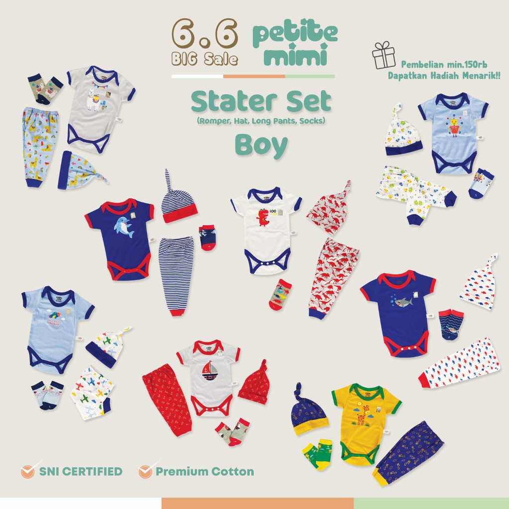 Petite Mimi Baju Setelan Bayi Starter Set 4 in 1 Boy - Girl