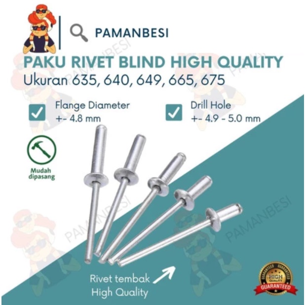 

1 KOTAK PAKU RIVET BLIND 640 UKURAN 4.0 mm ISI 1 DUS Paku TEMBAK