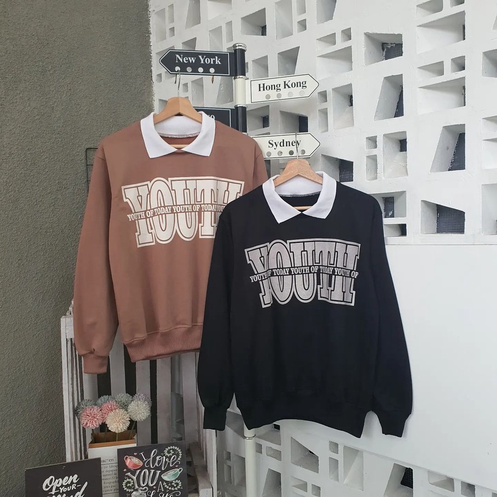 Youth Colar Sweater Pria Wanita Sweatshirt Kerah Trendy