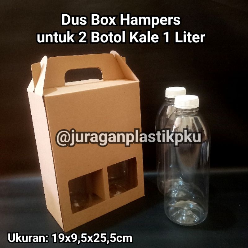 

Dus Box Hampers untuk 2 Botol Kale 1000ml | Kotak Jinjing isi Botol Plastik 1000 ml 1 liter Gift Souvenir Kardus Gable Imlek Lebaran