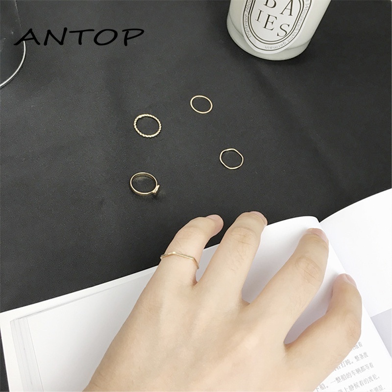 5Pcs/Set Baru Korea Cincin Geometris Untuk Wanita Aksesoris Fashion ANTOP