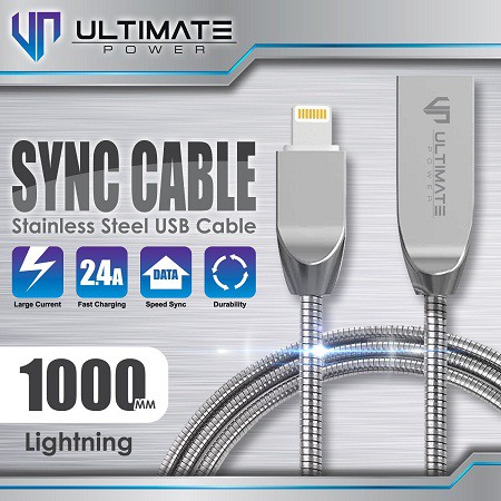 Data Cable Stainless Steel Lightning 1M Ultimate Power Original 100%